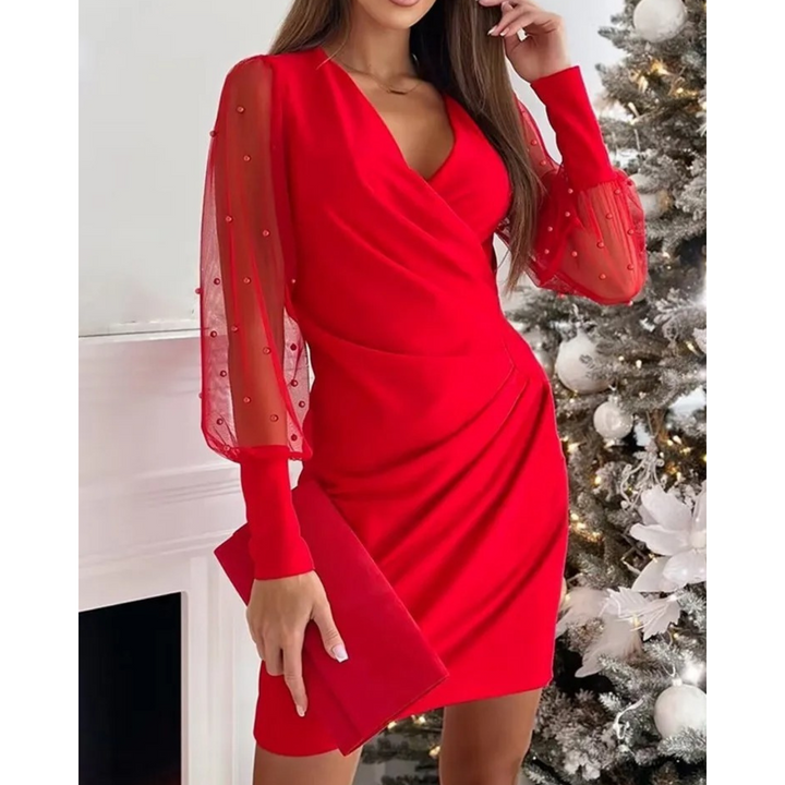 Elegant Women's Cocktail Dress with Sheer Sleeves