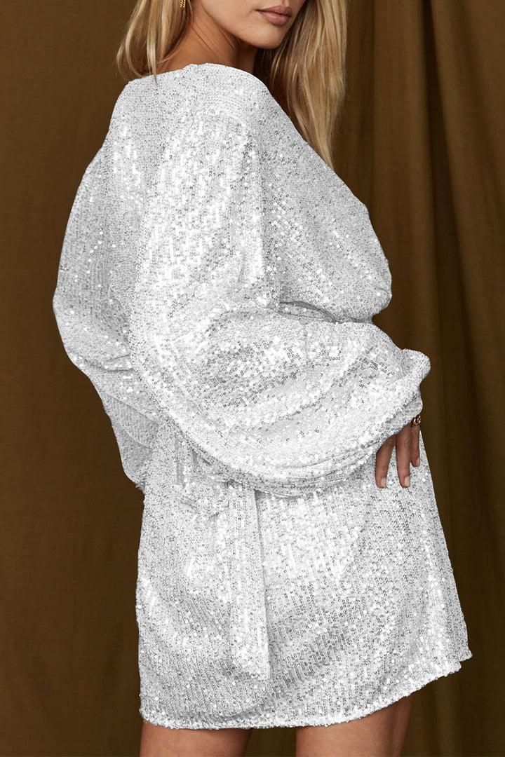 Elegant Sequined Wrap Cocktail Dress