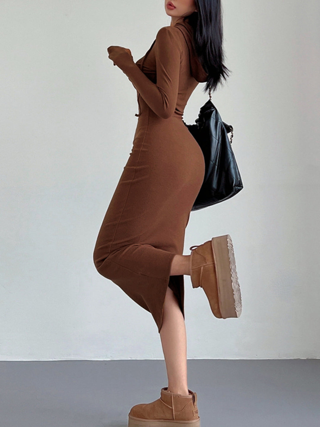 Women's Hooded Bodycon Dress with Drawstring