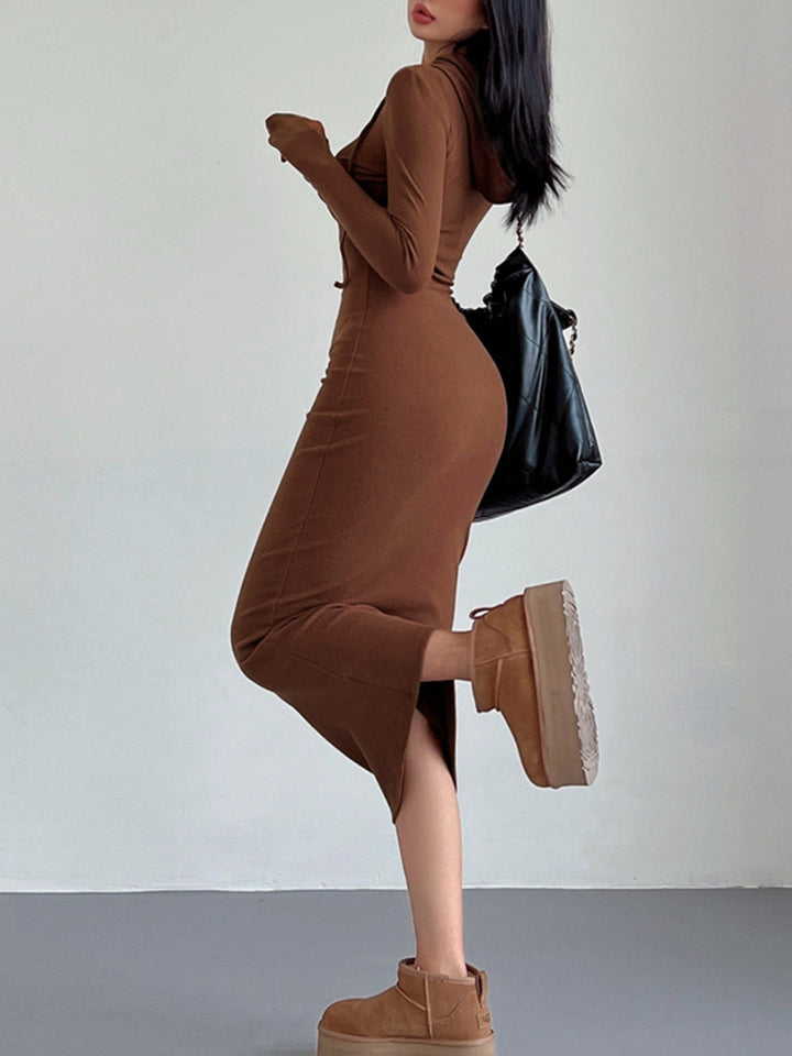 Women's Hooded Bodycon Dress with Drawstring