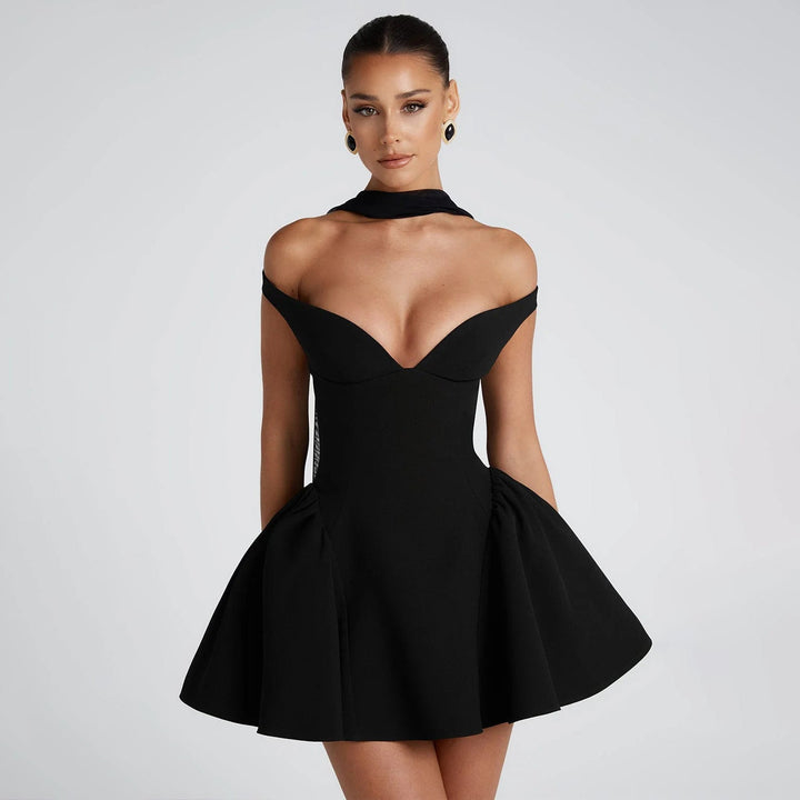 Satin Slim Fit Off Shoulder Cocktail Dress