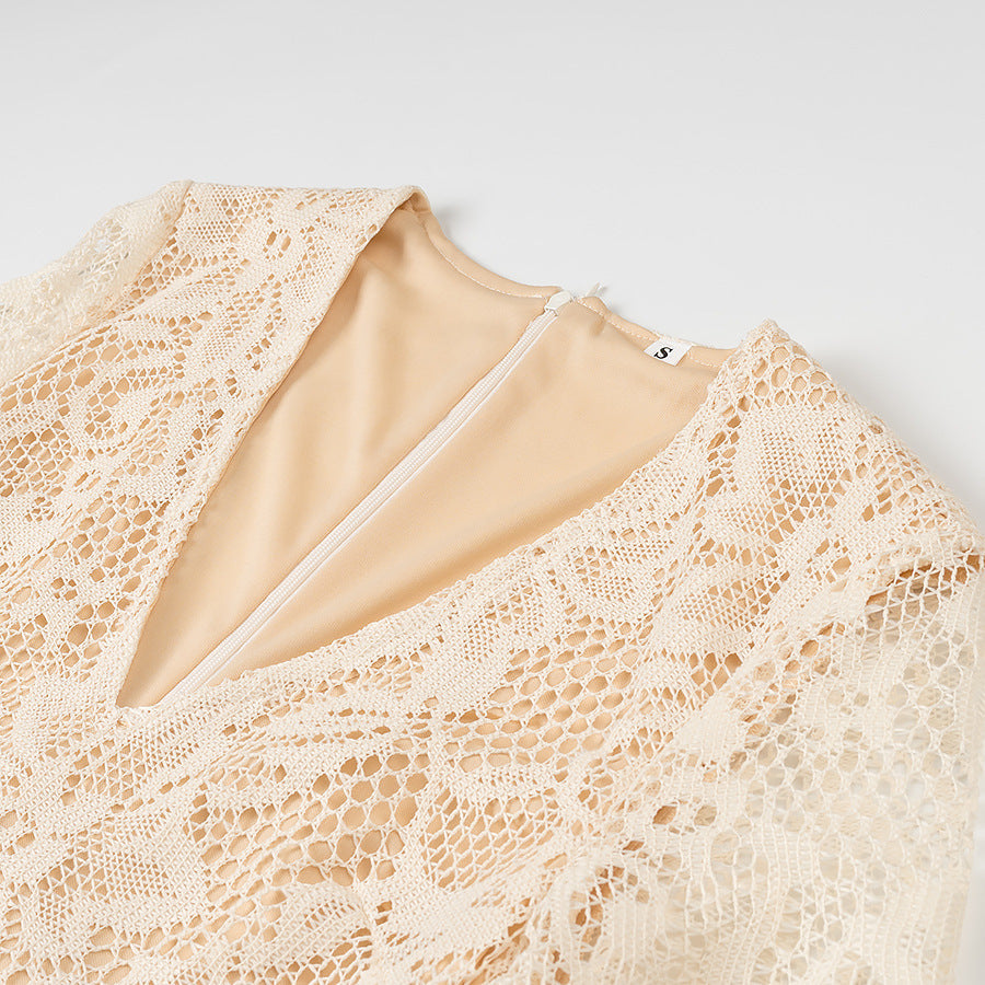 Elegant Lace Cocktail Dress with Long Sleeves