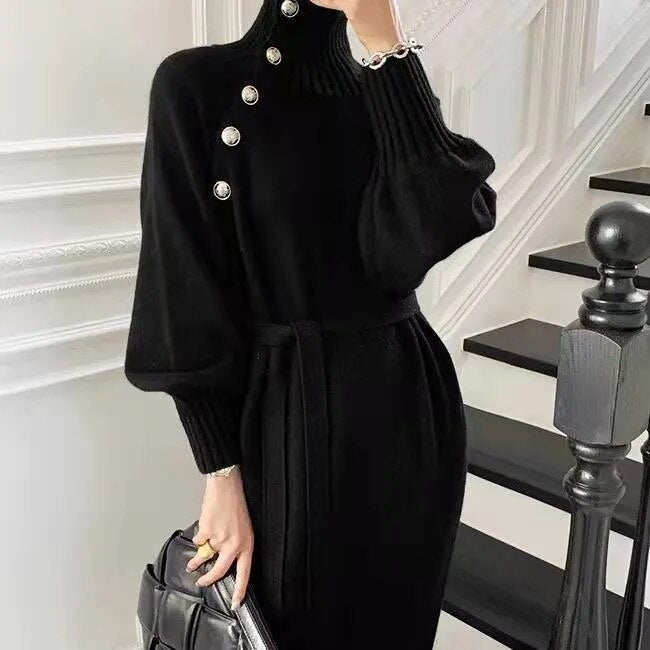 Women's Winter Sweater Dress with Batwing Sleeves