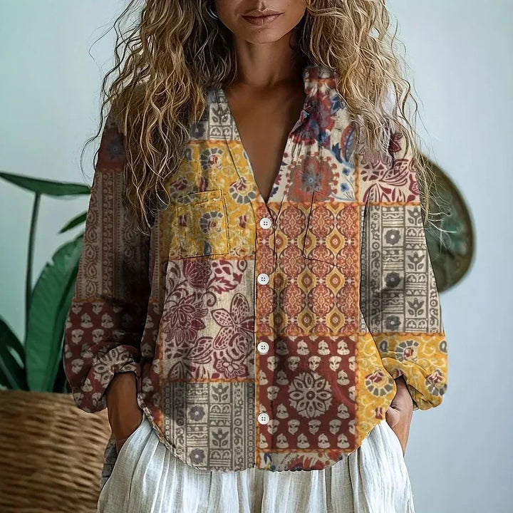 Ambre™ - Vintage Leaf Print Blouse