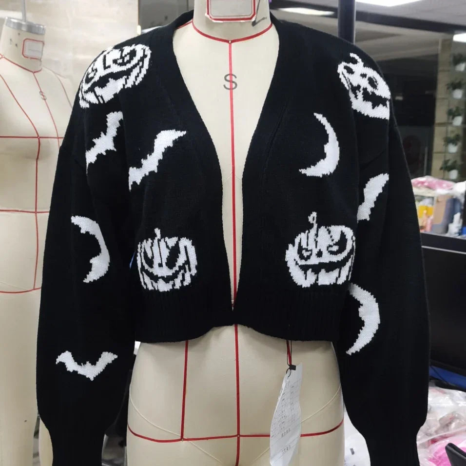 Women’s Spider Web Print V-Neck Cardigan