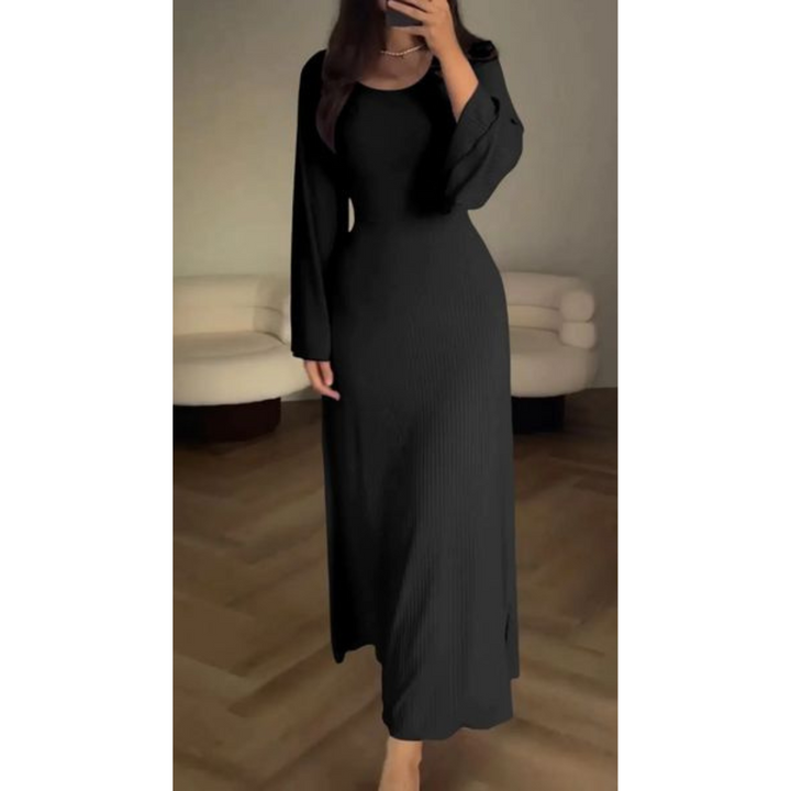 Elegant Winter Maxi Dress with Long Sleeves