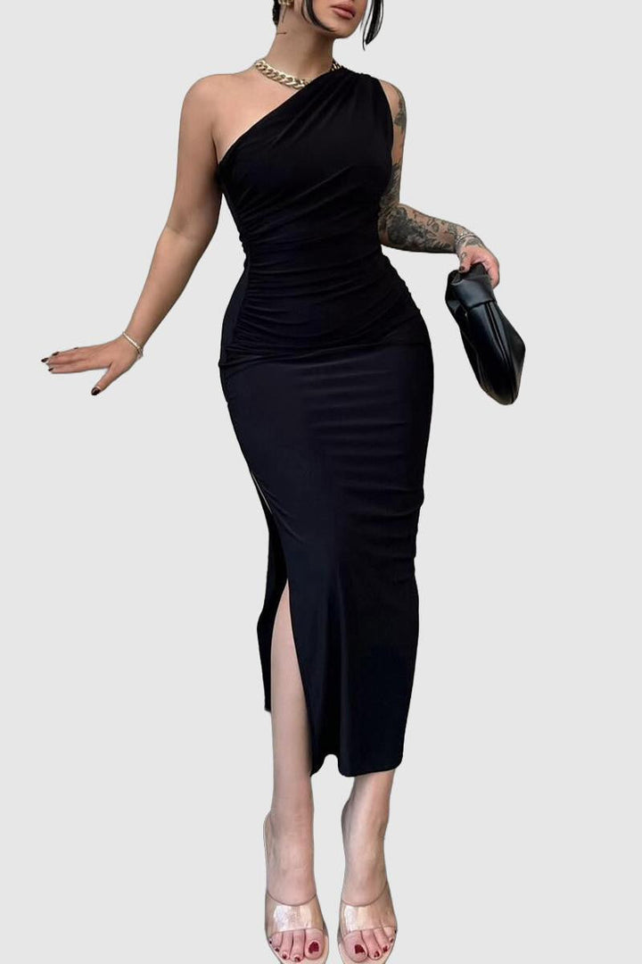Elegant One-Shoulder Cocktail Dress with Slit