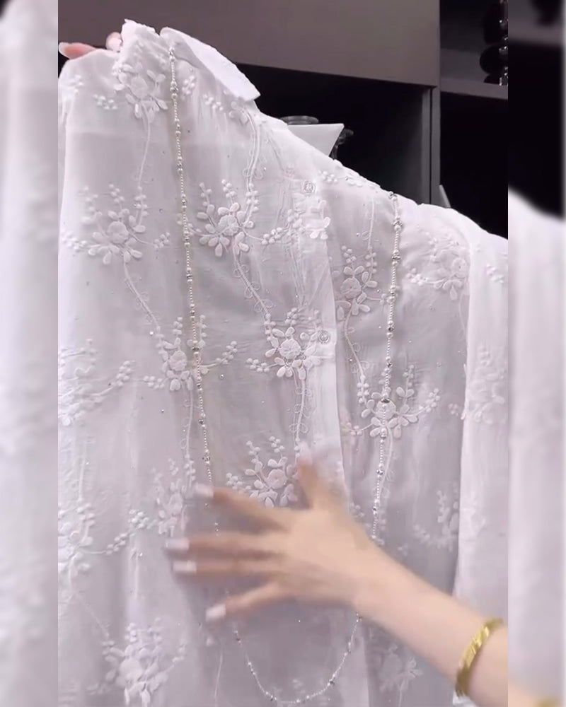 Embroidered Solid Color Shirt with Dropped Shoulders