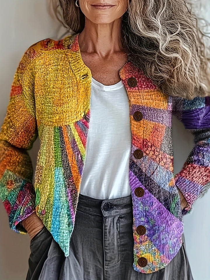 KIRSTEN – ARTFUL PATCHWORK BUTTON CARDIGAN