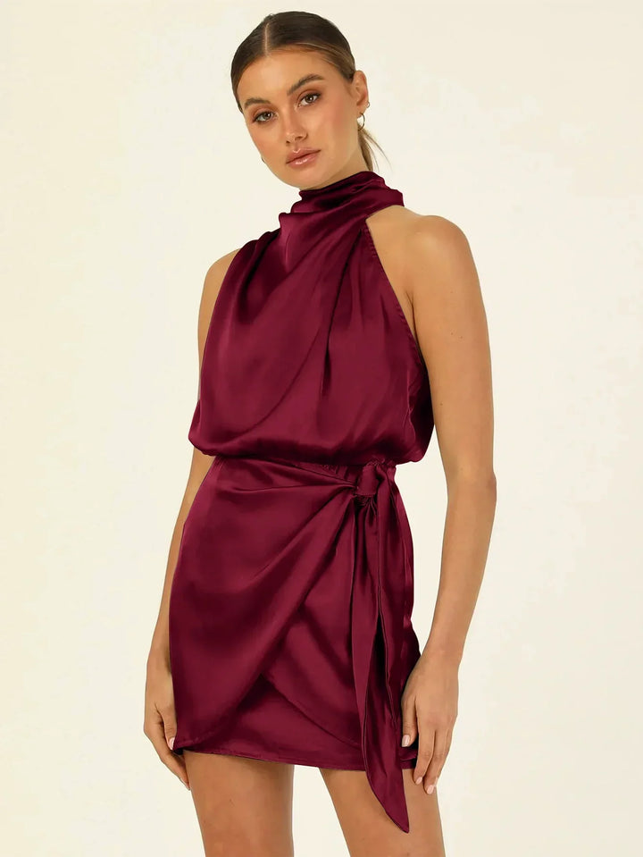 Elegant Satin Halter Mini Cocktail Dress